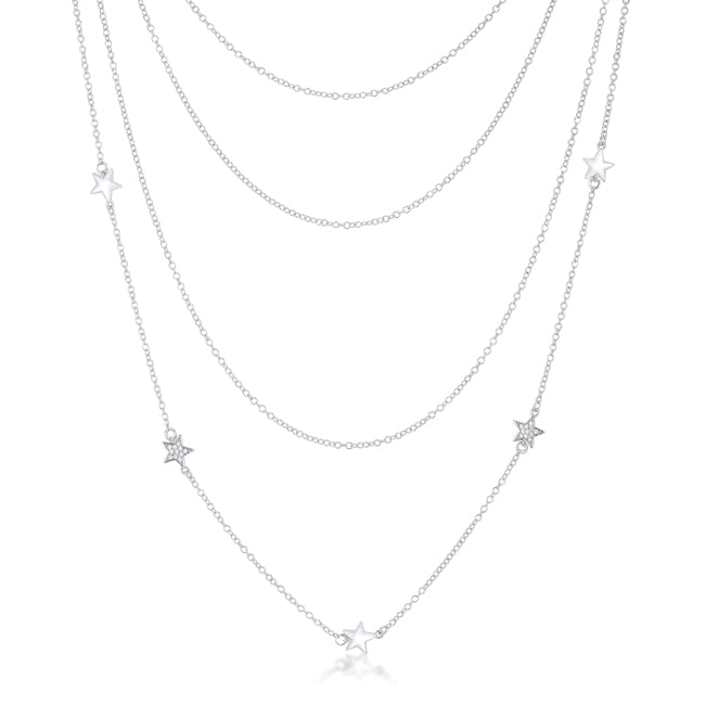 Multi-Chain Rhodium Star Necklace