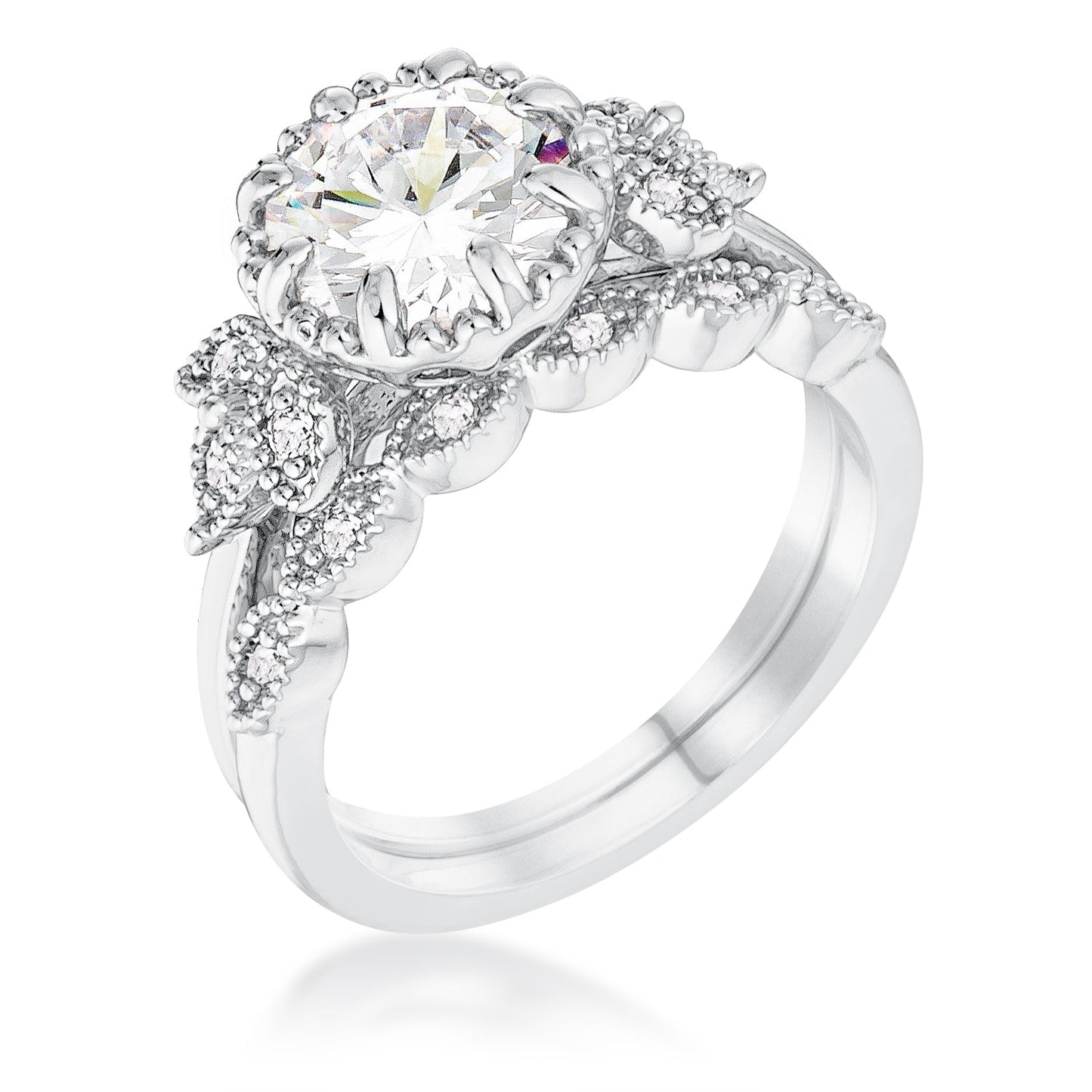 Round Cut Trio Leaf Engagement Ring